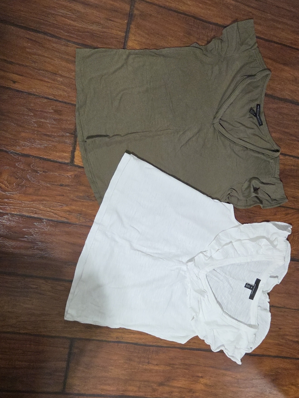 White House Black Market Olive Green And White V-Neck Tee